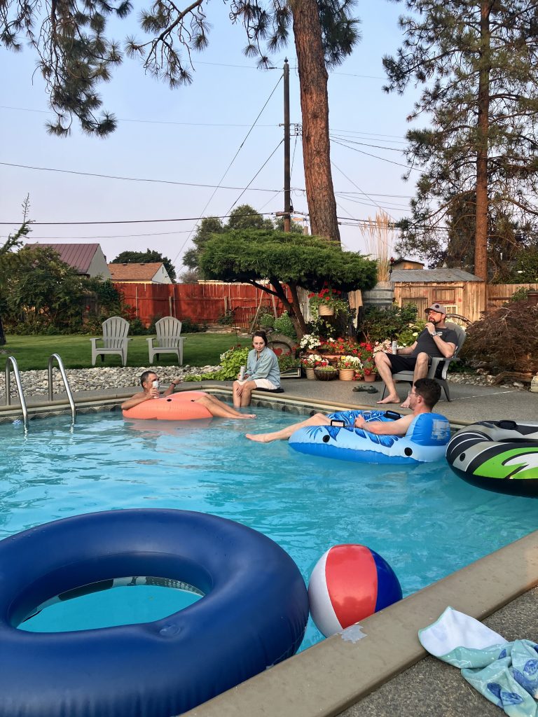 Relaxing at Jared's parents' pool.